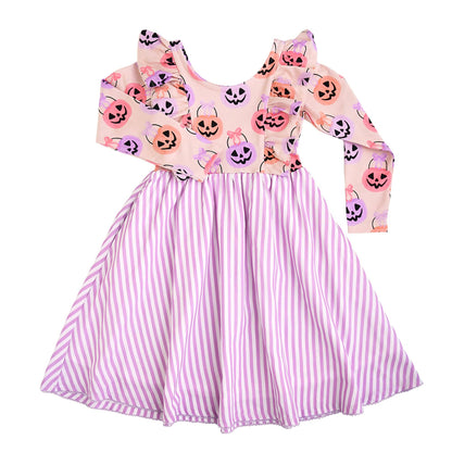 Emmy RUFFLE LONG SLEEVE DRESS Halloween Pumpkins Kids Outfit
