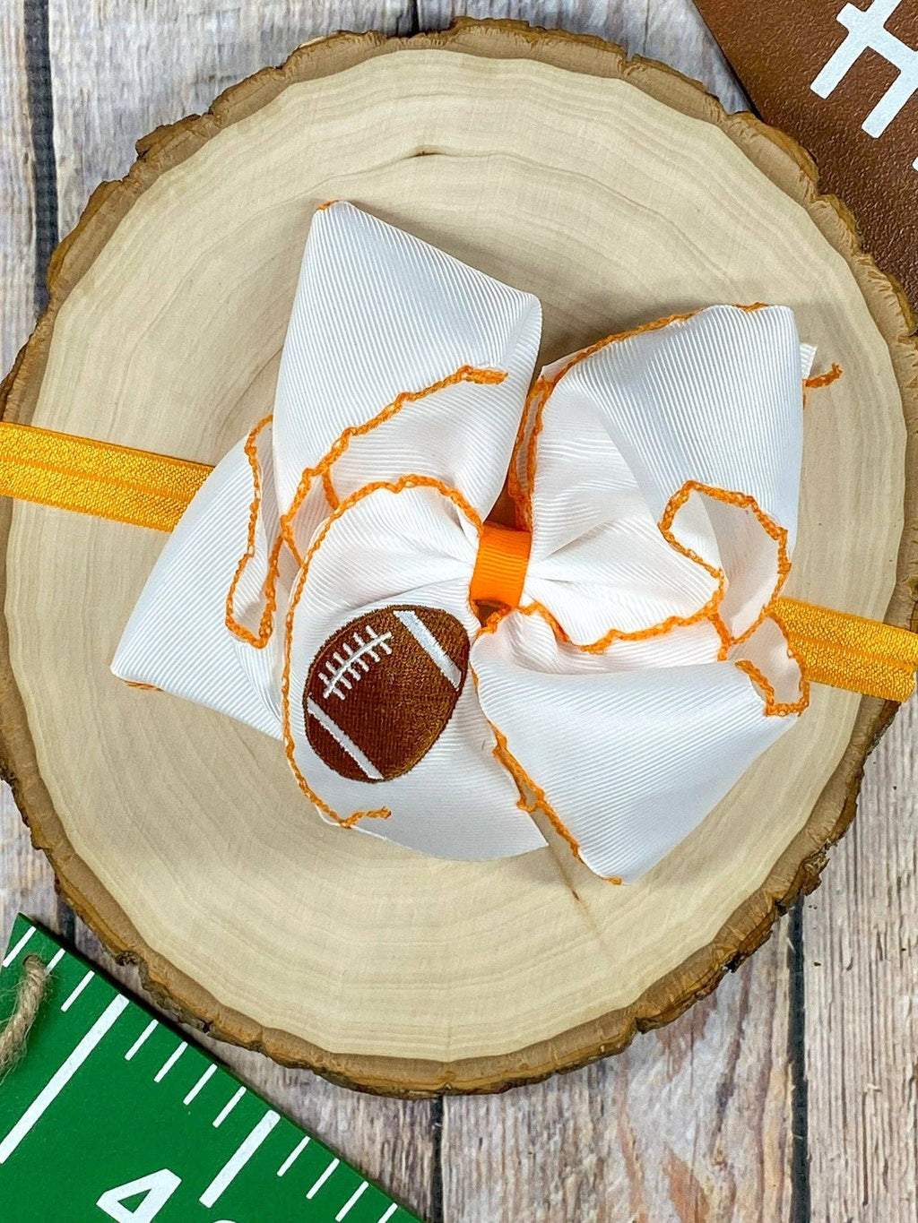 Football Embroidered Moonstitch Hair Bow | Clip or Headband