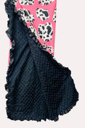 Leopard printed ruffle reversible minky baby banket
