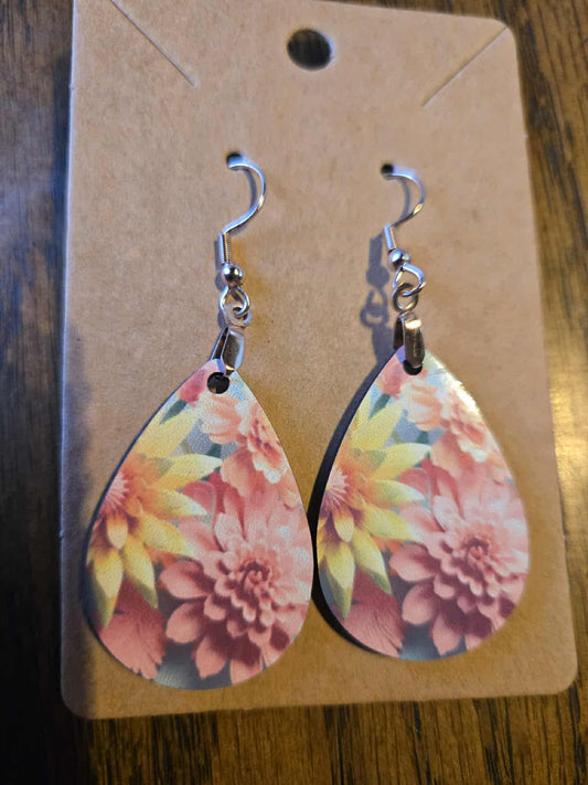 Flower Theme Tear Drop Earrings