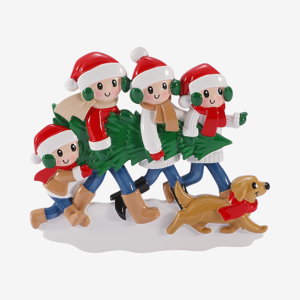 Family with Christmas Tree and Dog Ornament