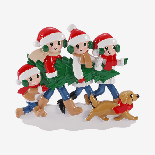 Family with Christmas Tree and Dog Ornament