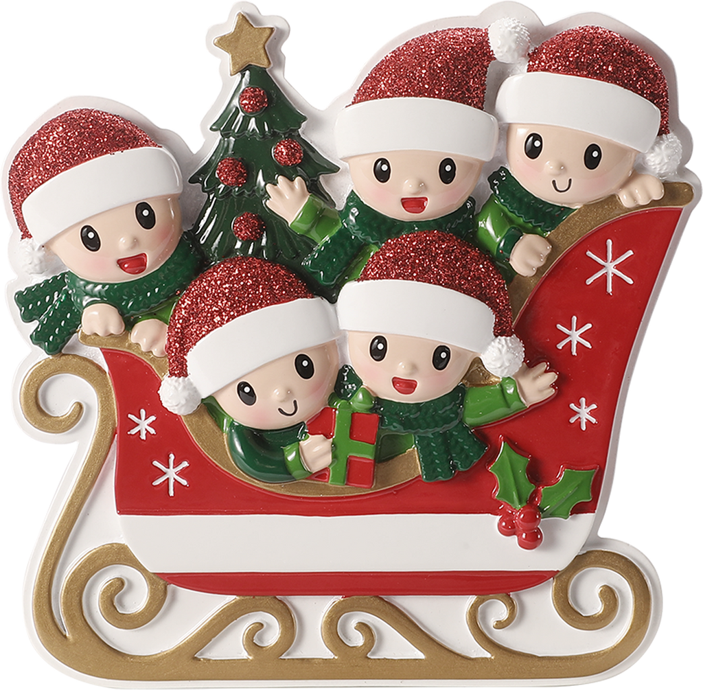 Family in Winter Sleigh Personalized Ornament