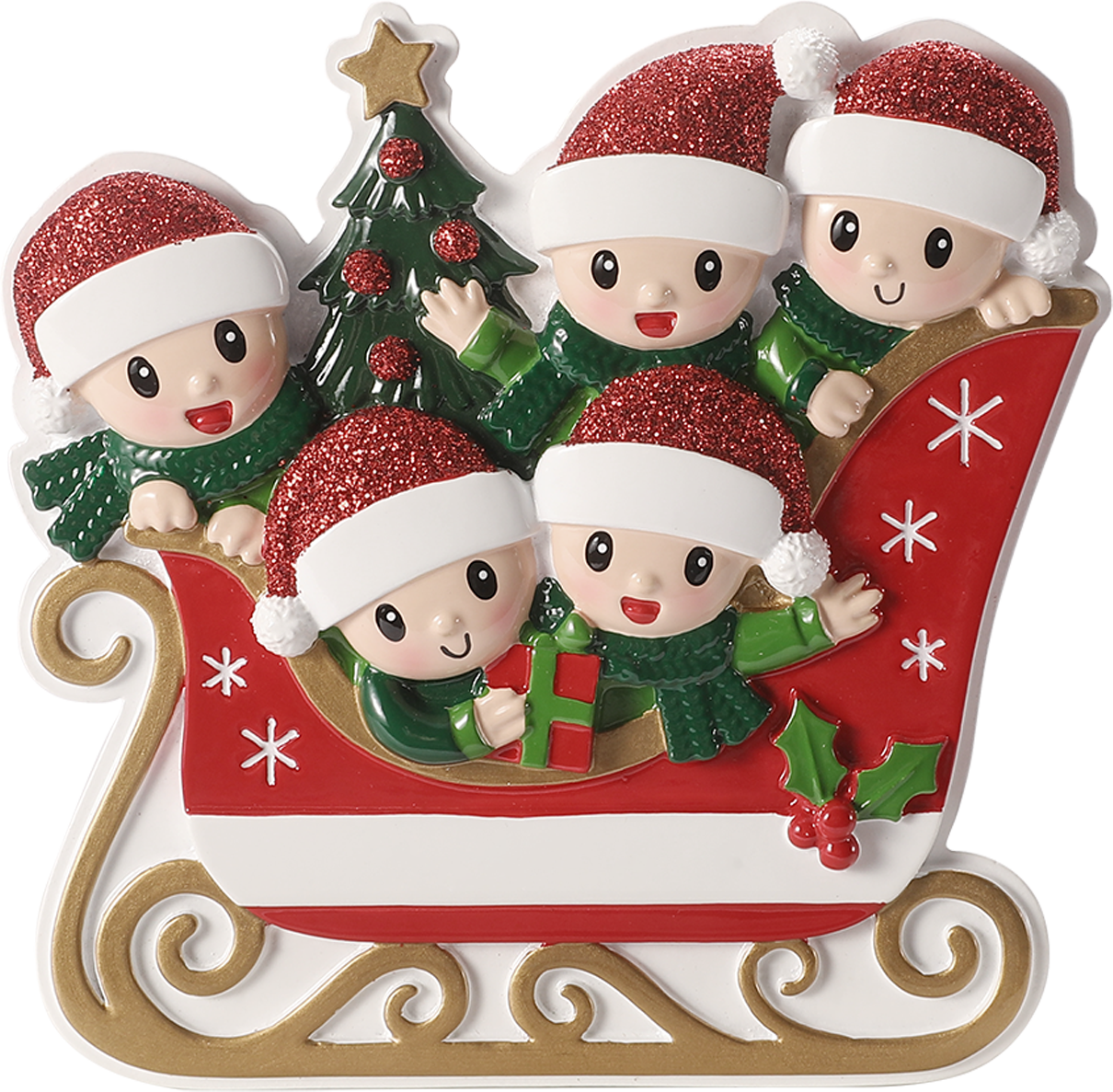 Family in Winter Sleigh Personalized Ornament