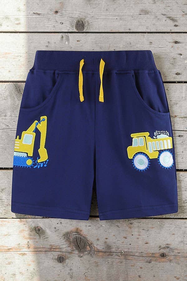 Construction truck top & embroidery shorts boy set
