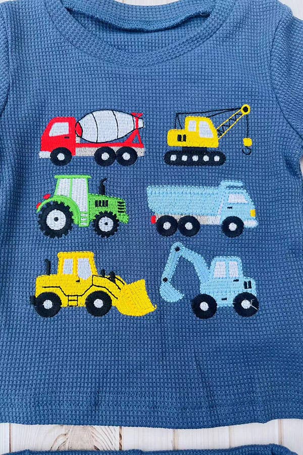 Western vehicle top & blue shorts boys boutique set