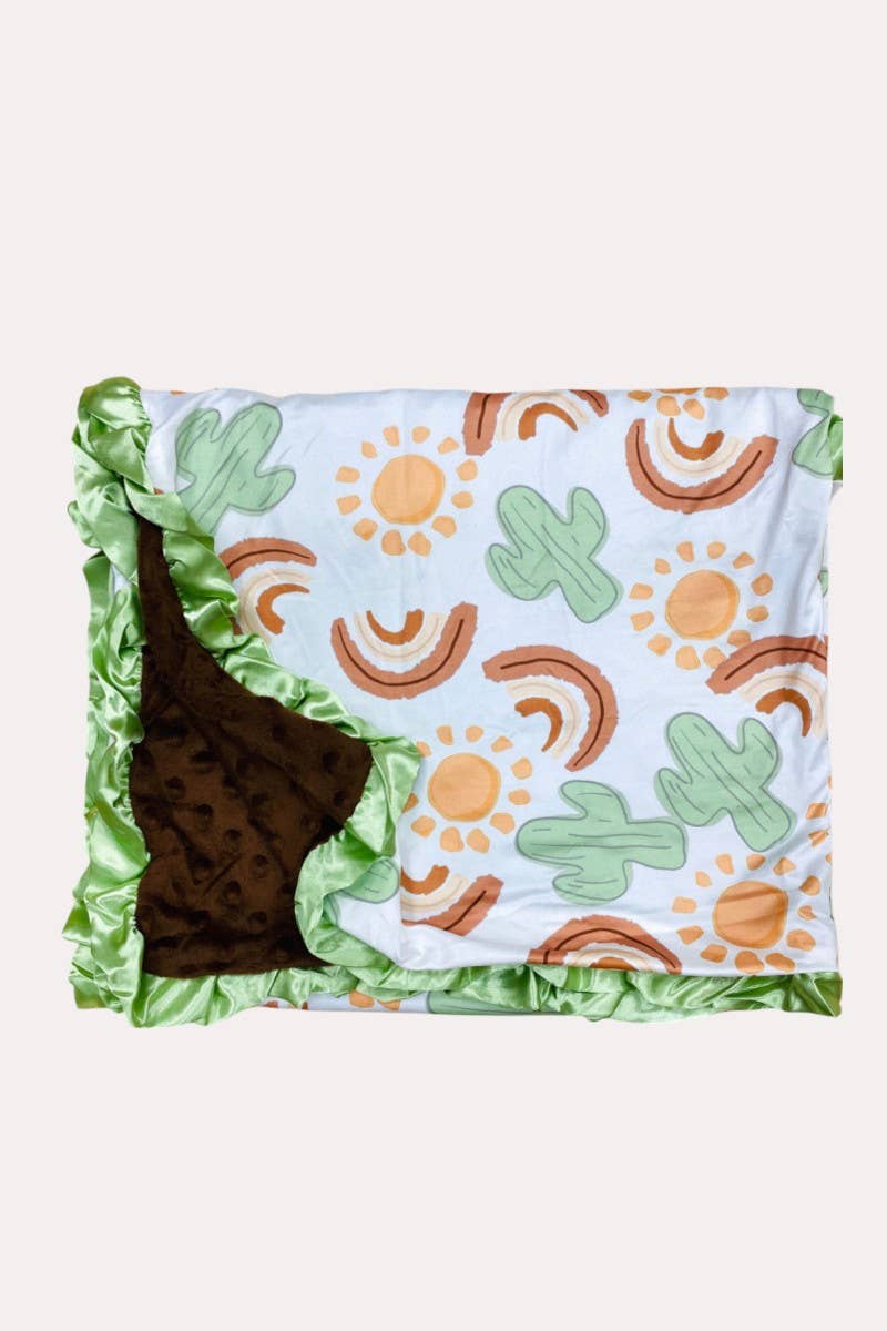 Sun & Cactus w/ brown minky with ruffle baby blanket