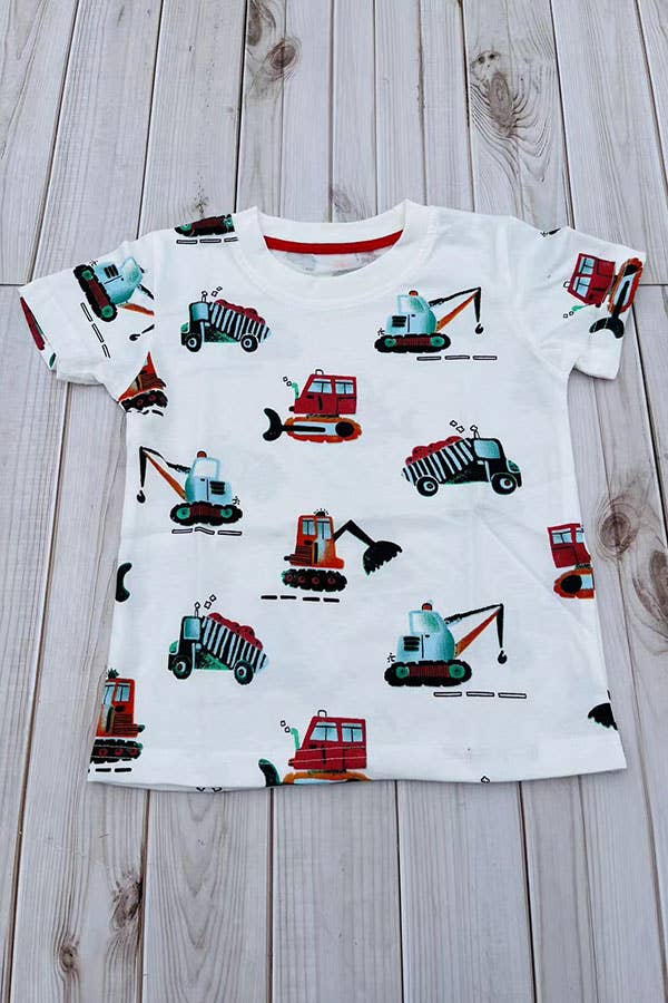 Construction vehicle white boy's t-shirt 2601022M
