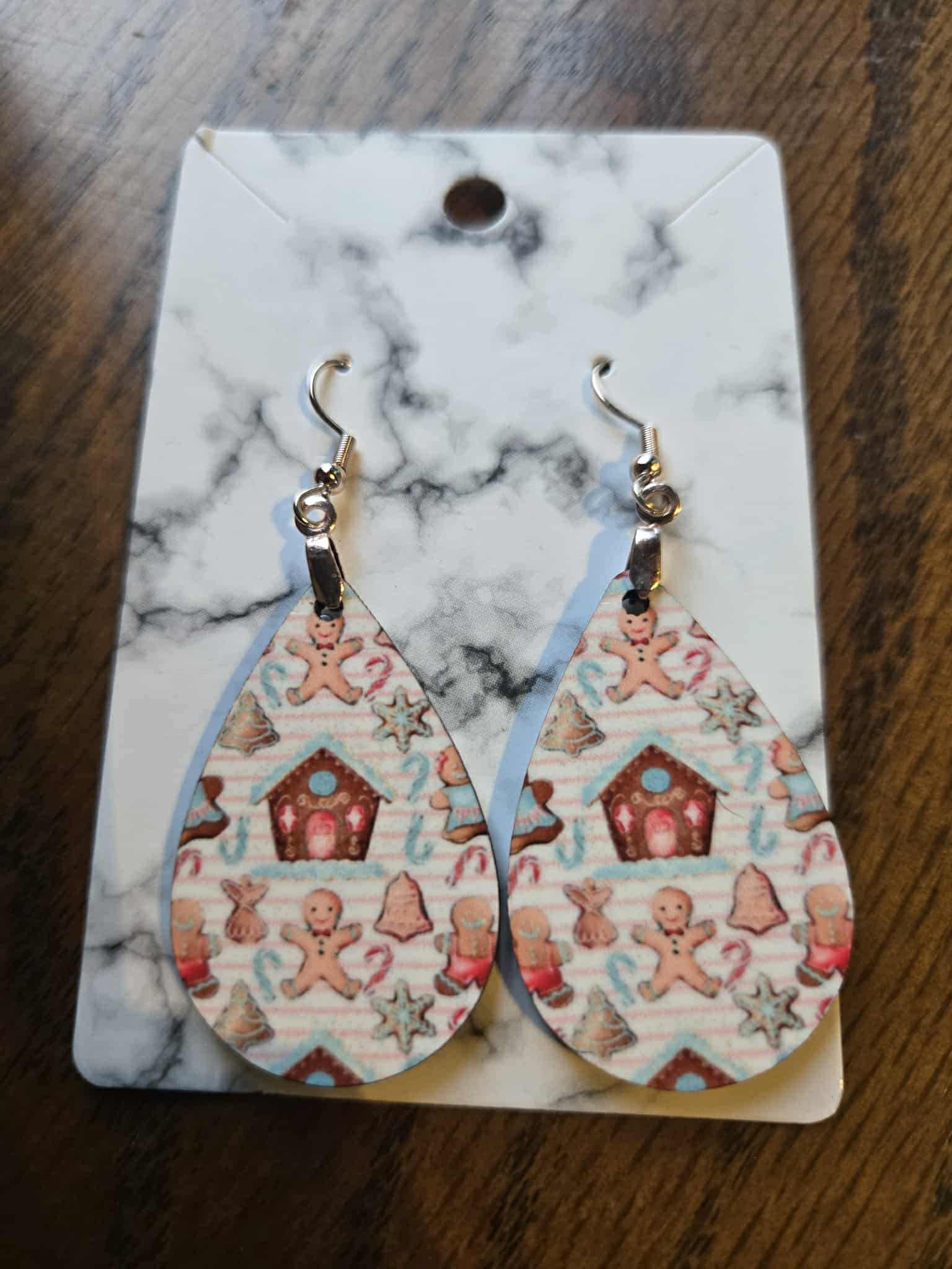 Gingerbread Themed Tear Drop Earrings
