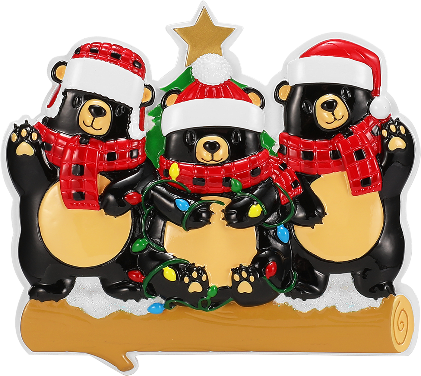 Bear Family in Scarves & Santa Hats Personalized Ornament