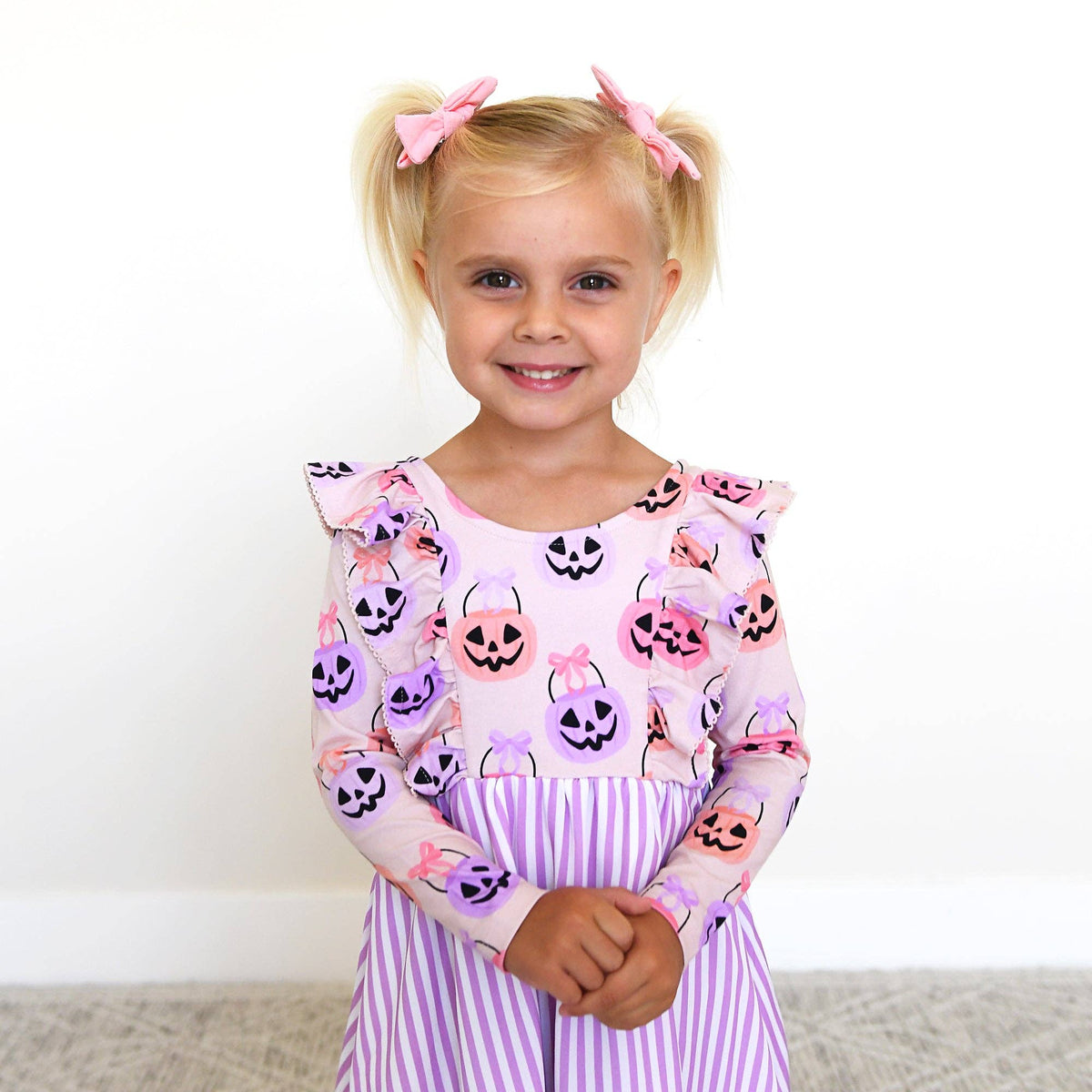 Emmy RUFFLE LONG SLEEVE DRESS Halloween Pumpkins Kids Outfit