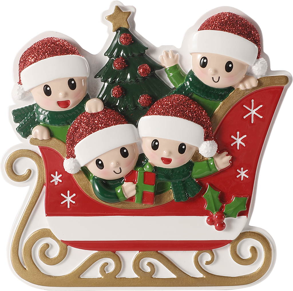 Family in Winter Sleigh Personalized Ornament