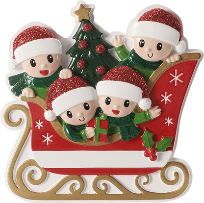 Family in Winter Sleigh Personalized Ornament