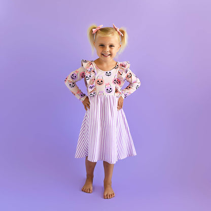 Emmy RUFFLE LONG SLEEVE DRESS Halloween Pumpkins Kids Outfit