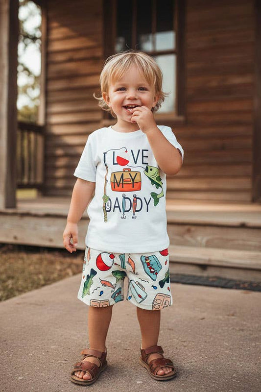 Chic fishing white top & shorts boy's boutique set