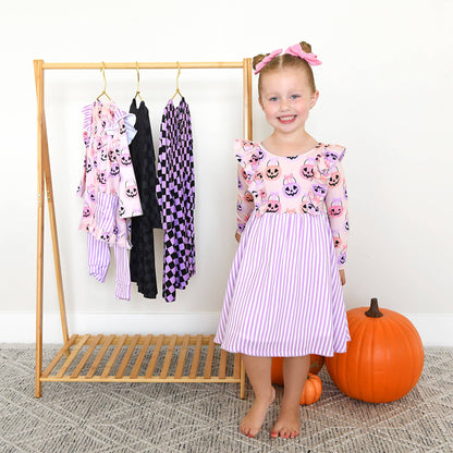 Emmy RUFFLE LONG SLEEVE DRESS Halloween Pumpkins Kids Outfit