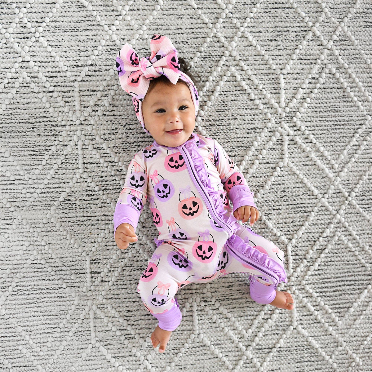 Emmy RUFFLE ZIP Bamboo Halloween Pumpkins Baby Outfit