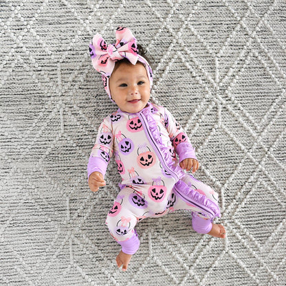 Emmy RUFFLE ZIP Bamboo Halloween Pumpkins Baby Outfit