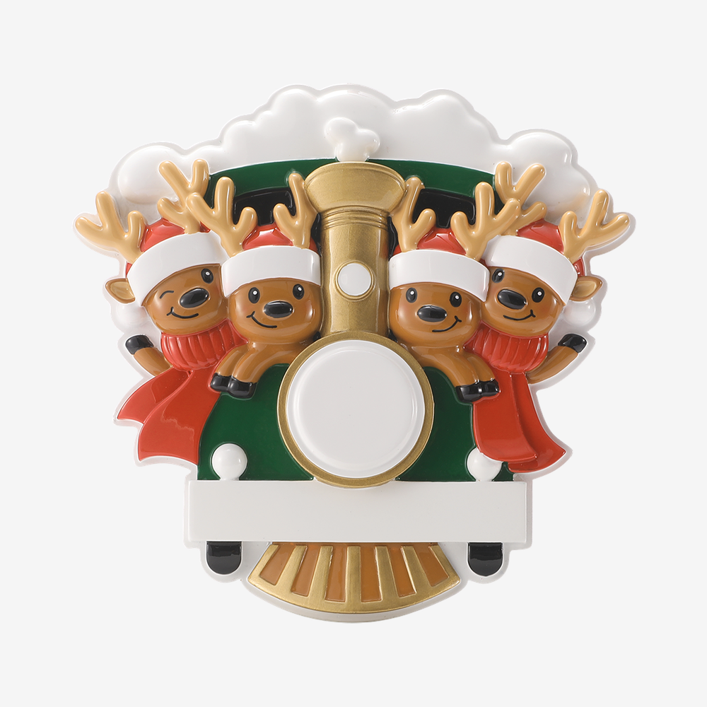 Reindeer Family on Train Ornament