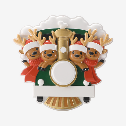 Reindeer Family on Train Ornament