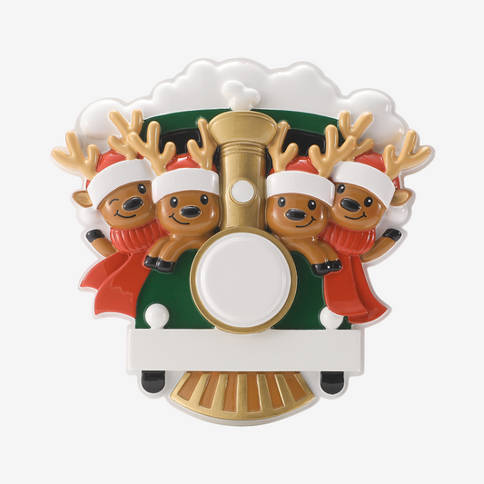 Reindeer Family on Train Ornament