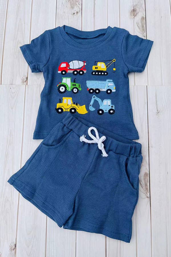 Western vehicle top & blue shorts boys boutique set