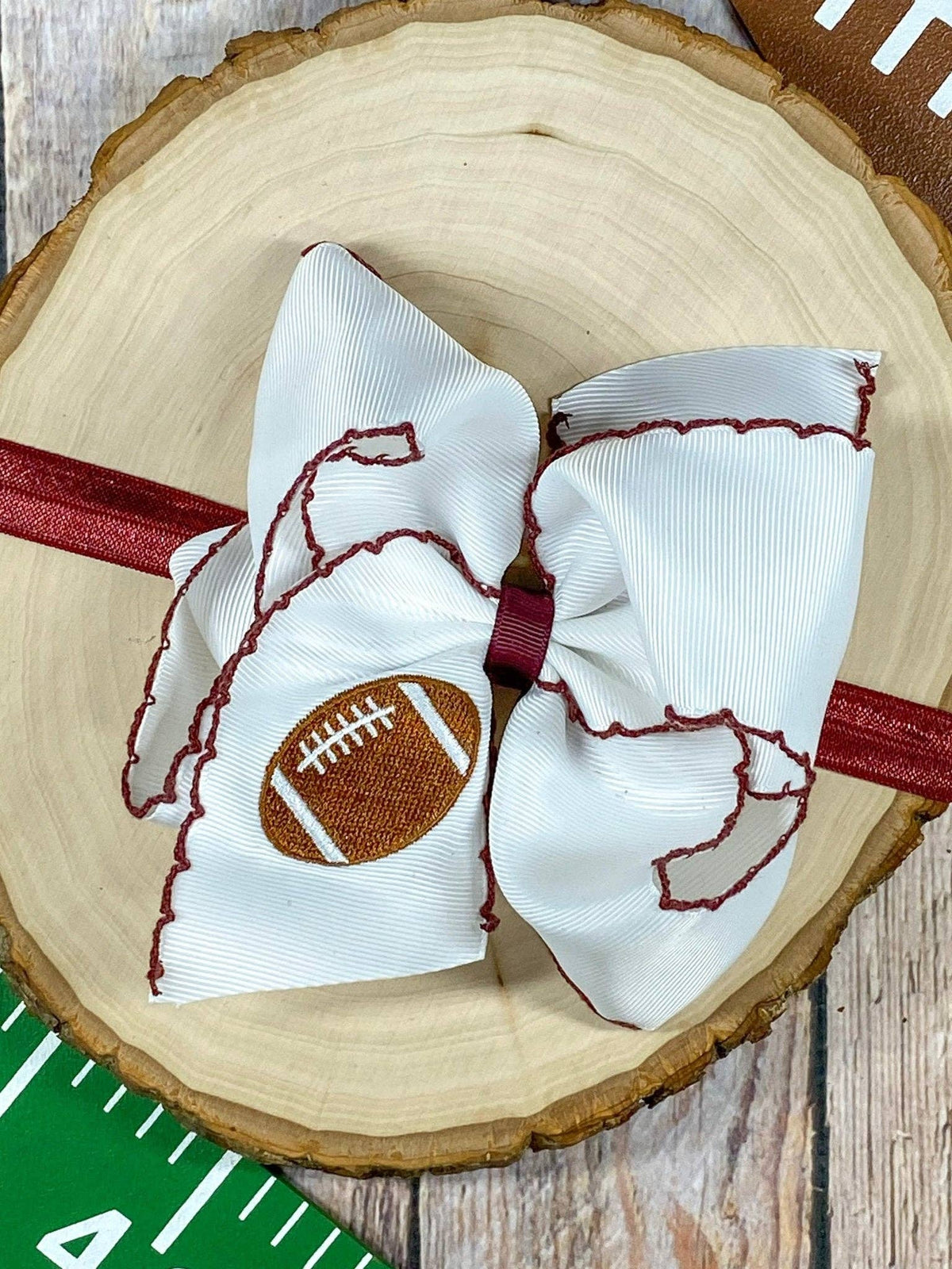 Football Embroidered Moonstitch Hair Bow | Clip or Headband