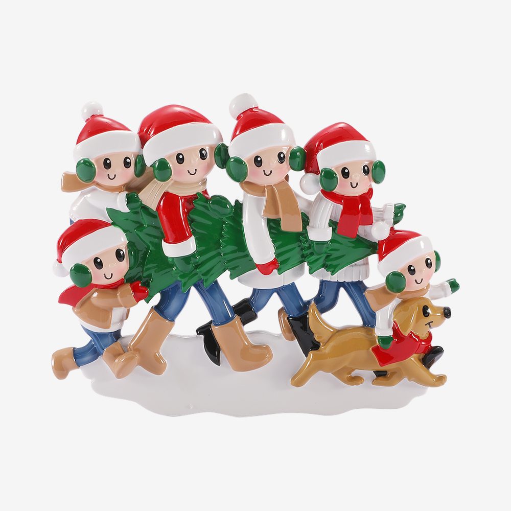Family with Christmas Tree and Dog Ornament