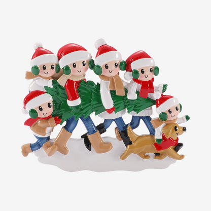 Family with Christmas Tree and Dog Ornament