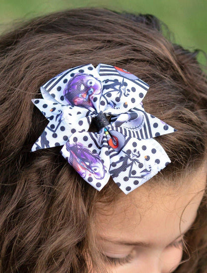 Spooky Skeleton Stripe Bow