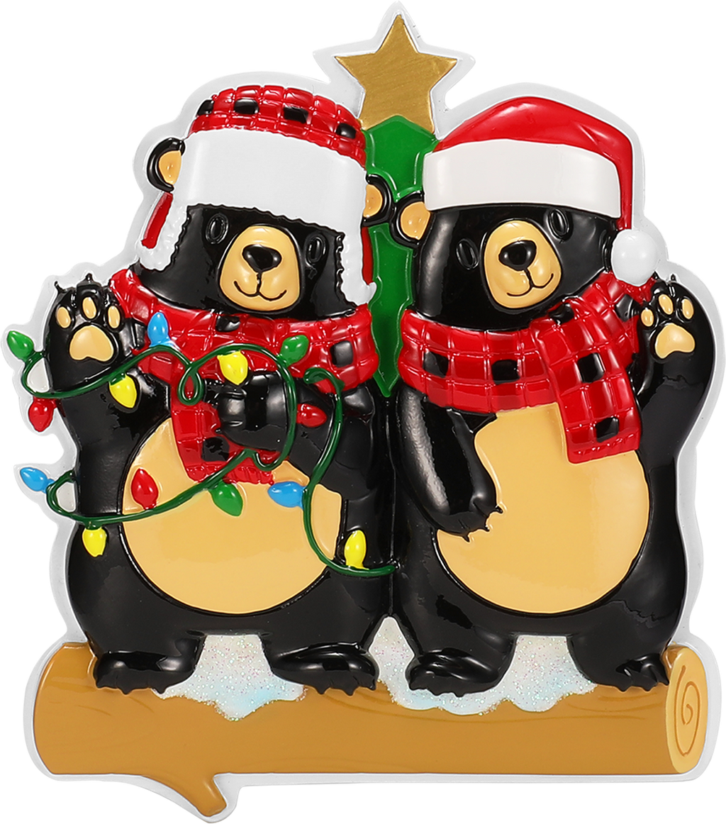 Bear Family in Scarves & Santa Hats Personalized Ornament