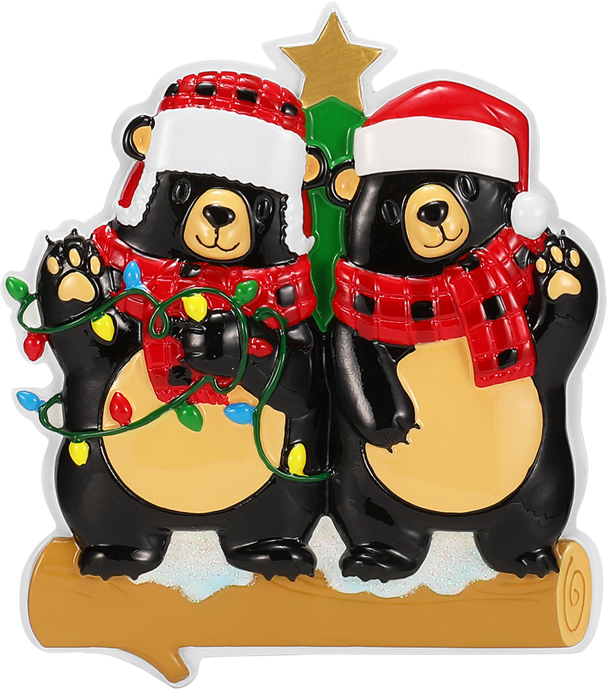 Bear Family in Scarves & Santa Hats Personalized Ornament