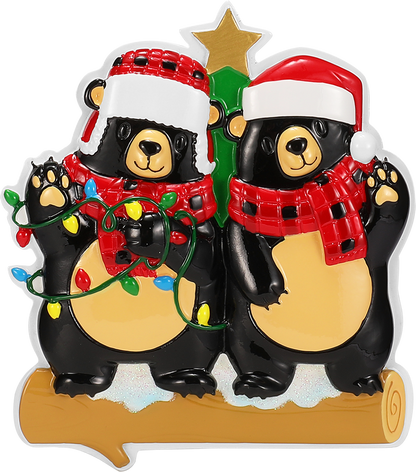Bear Family in Scarves & Santa Hats Personalized Ornament