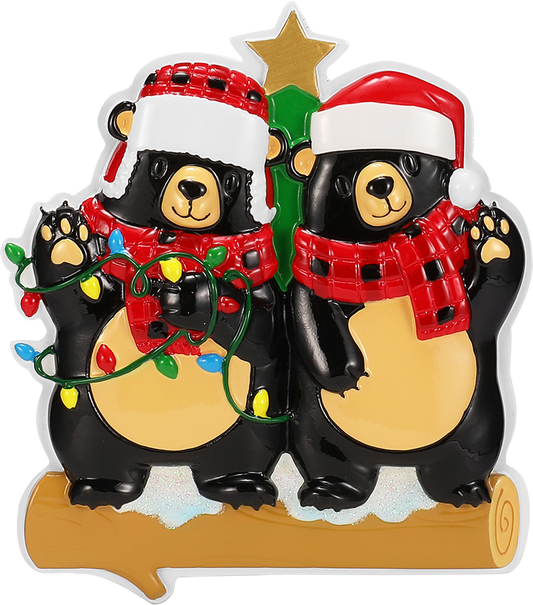 Bear Family in Scarves & Santa Hats Personalized Ornament