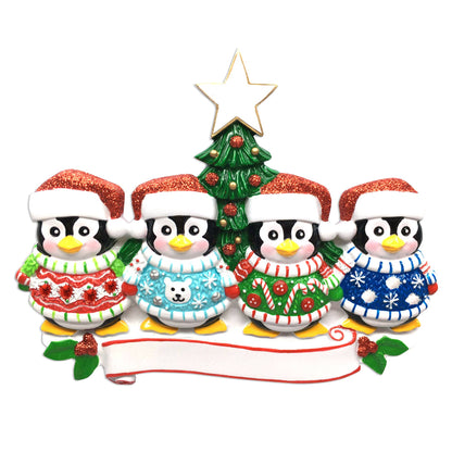 Ugly Sweater Penguin Family Personalized Ornament
