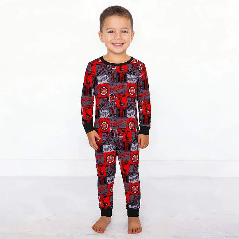 Red-Black Plaid Drive Wheels and Tools Game 2 Piece Pj Set