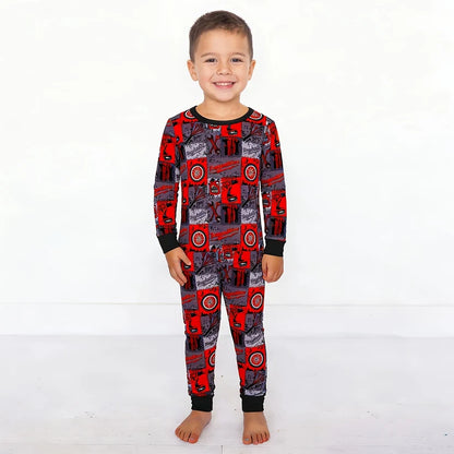 Red-Black Plaid Drive Wheels and Tools Game 2 Piece Pj Set